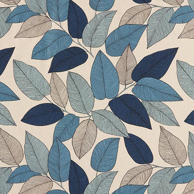 Tecido para decoração Meio linho Panamá Folhas grandes – azul/natural,  image number 1