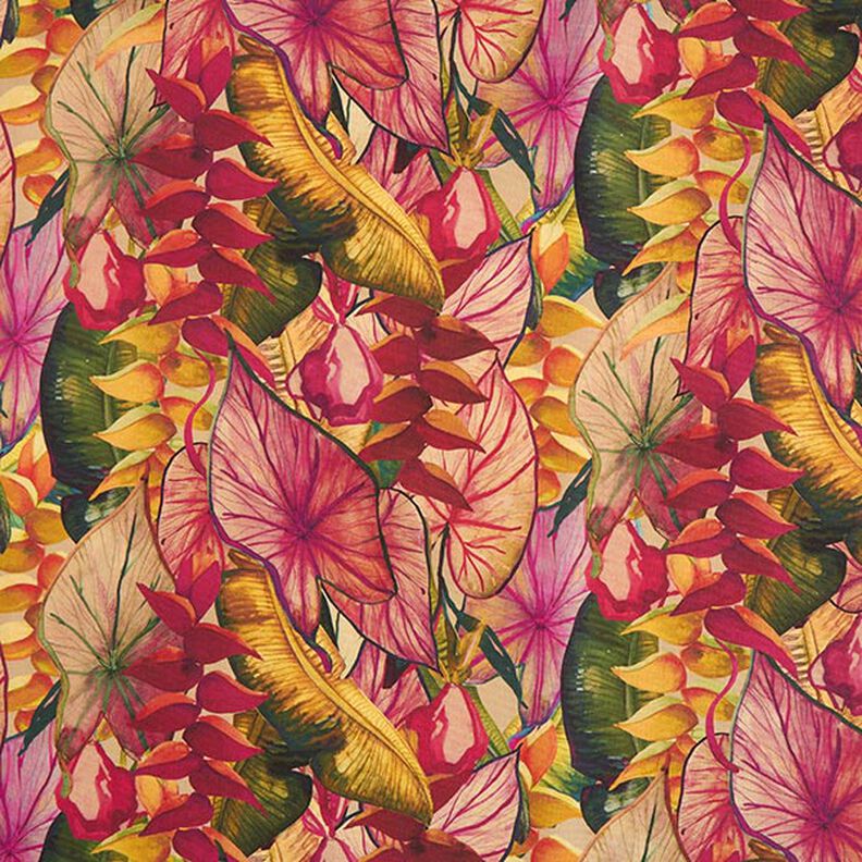 Tecido para exteriores Lona Folhas exóticas – carmin/roxo,  image number 1