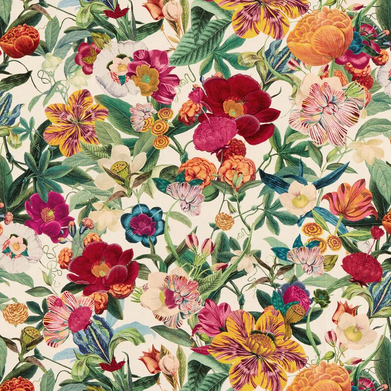 Tecido para decoração Meio linho Panamá Flores magníficas – natural/púrpura,  image number 1