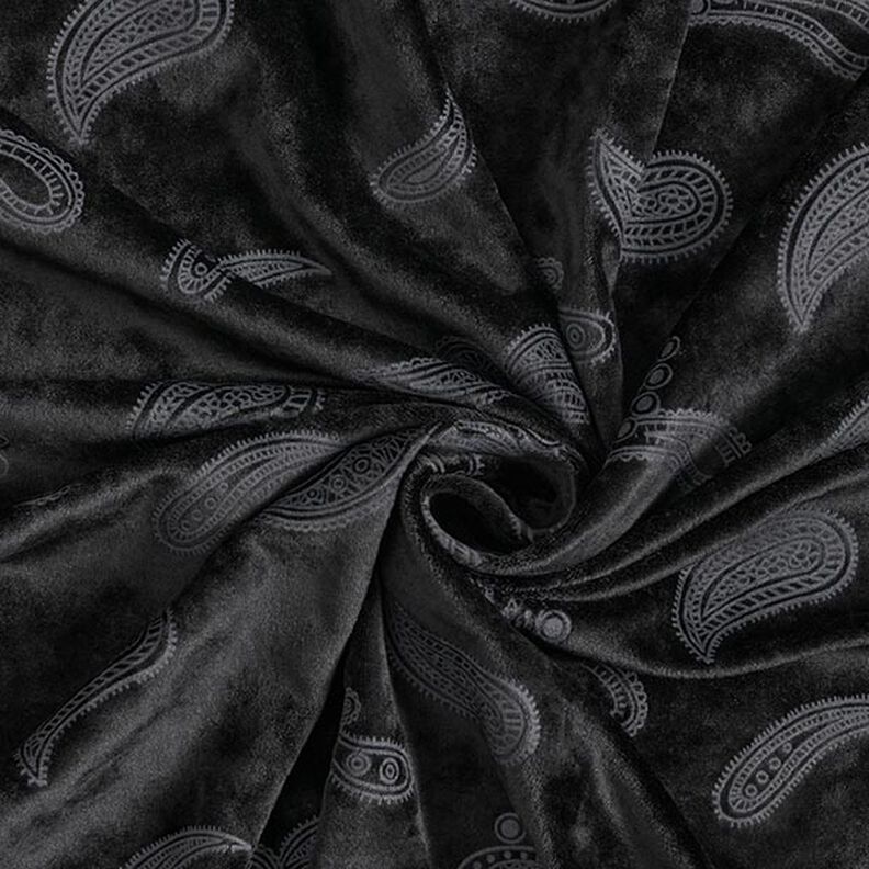 Tecido aveludado Nicki Paisley – preto,  image number 4