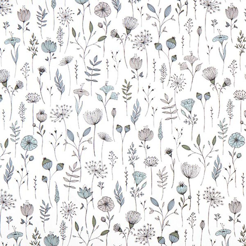 Tecido para decoração Meio linho Panamá Flor desenhada – branco sujo/preto,  image number 1