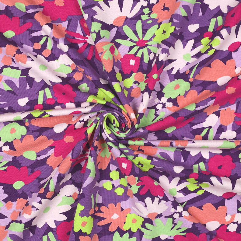 GOTS Jersey de algodão Pop Blossom | Nerida Hansen – beringela,  image number 3