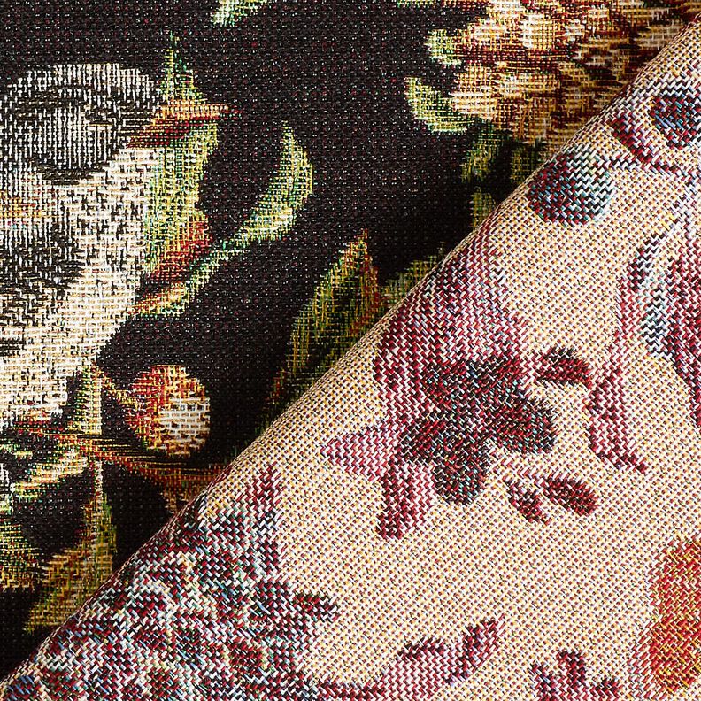 Tecido para decoração Gobelina flores e pássaros – preto/verde,  image number 4