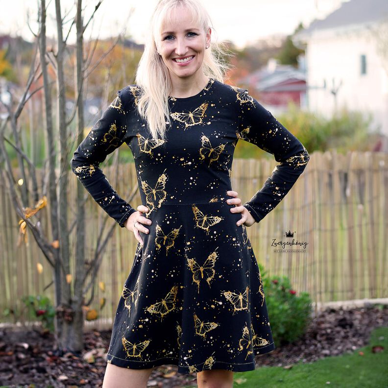 Jersey de algodão Borboletas douradas | Glitzerpüppi – preto,  image number 6