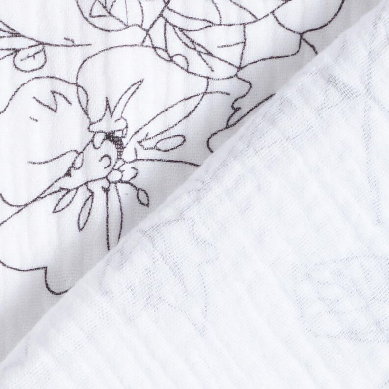 Musselina/ Tecido plissado duplo Prado de flores pintado &ndash; branco/preto,  image number 4