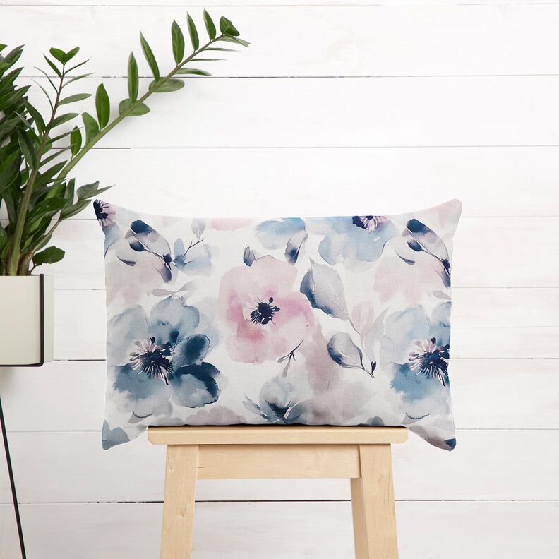 Tecido para decoração Meio linho Panamá Flores em aguarela grandes – branco/púrpura média,  image number 7