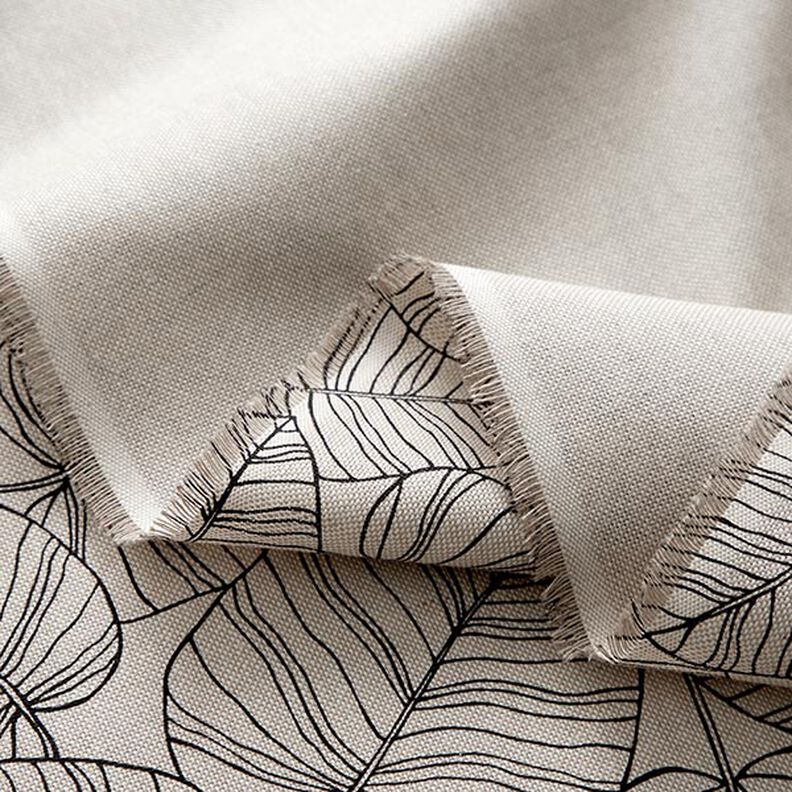 Tecido para decora&ccedil;&atilde;o Meio linho Panam&aacute; Folhas finas &ndash; natural/preto,  image number 3