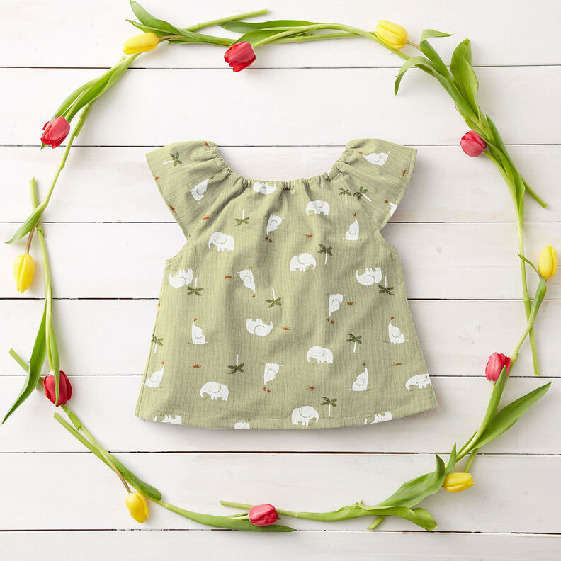 Musselina/ Tecido plissado duplo Elefantes bebé – pistáchio,  image number 5