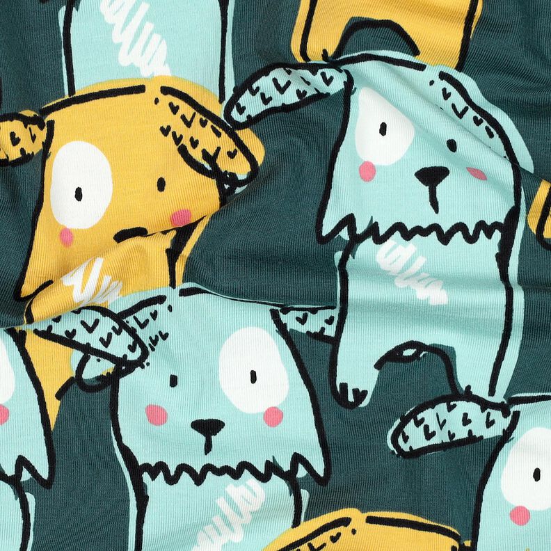 Jersey de algodão Cães de orelhas caídas | Poppy Fabrics – verde escuro,  image number 2