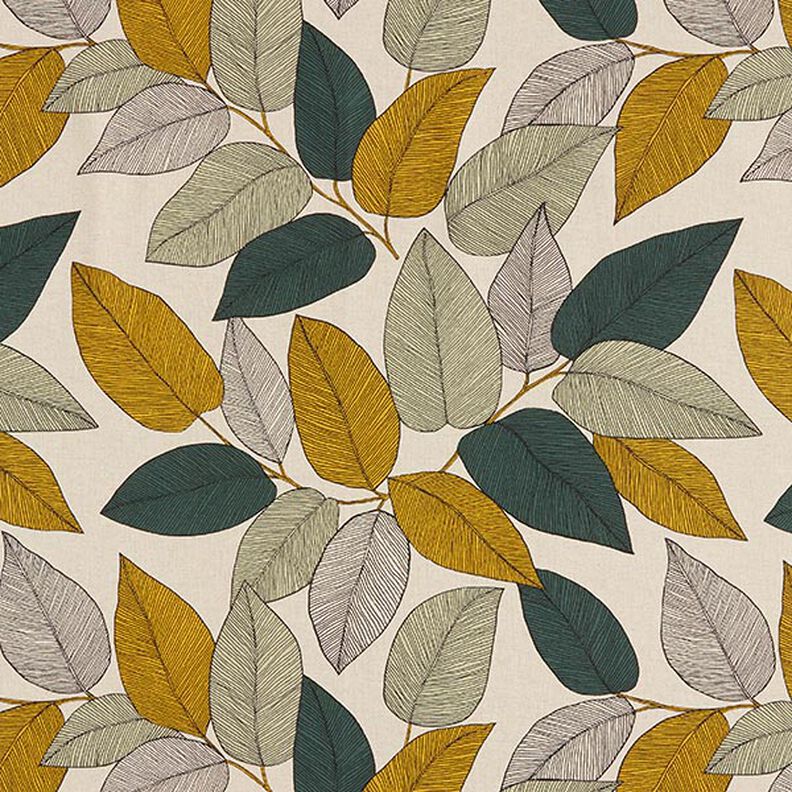 Tecido para decoração Meio linho Panamá Folhas grandes – verde/natural,  image number 1