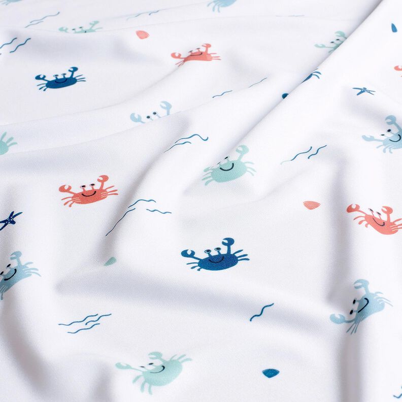 Tecido para fatos de banho UPF50 Caranguejos felizes – branco/lagosta,  image number 2