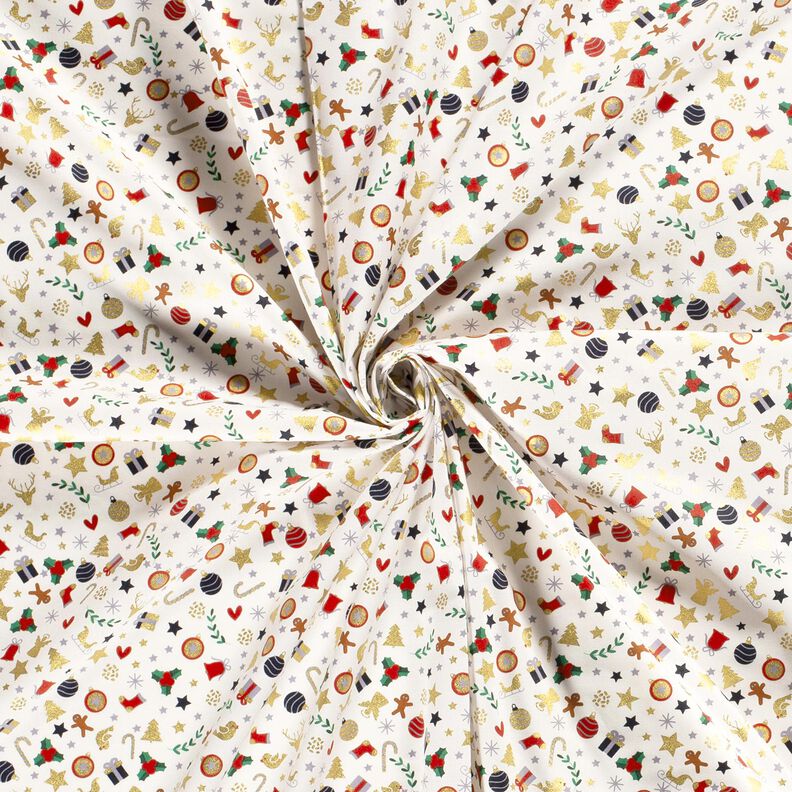 Tecido de algodão Popelina Pequenos desenhos de Natal – bege claro/dourado,  image number 3