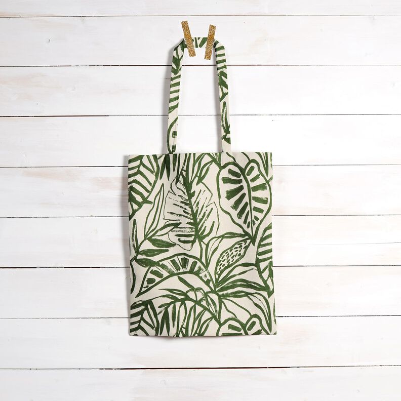 Tecido para decoração Meio linho Panamá Costela-de-adão pintada – creme/verde-pinheiro,  image number 8