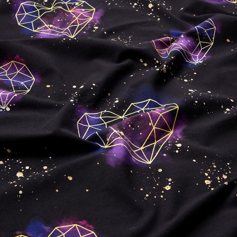 Jersey de algod&atilde;o Cora&ccedil;&otilde;es de orig&acirc;mi com salpicos dourados | Glitzerp&uuml;ppi &ndash; preto/roxo,  image number 2