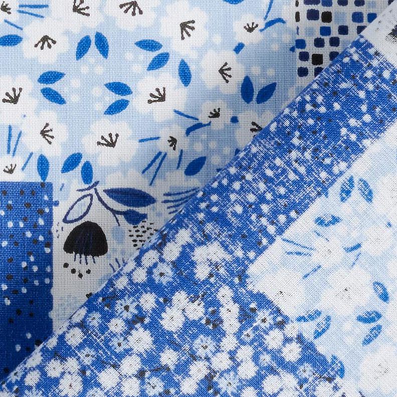 Tecido de algodão Cretone Look patchwork – branco/azul,  image number 3