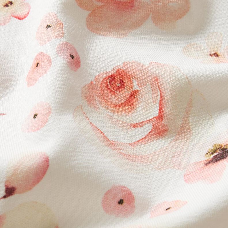 Jersey de algodão Rosas em aguarela Impressão Digital – marfim/salmão,  image number 2