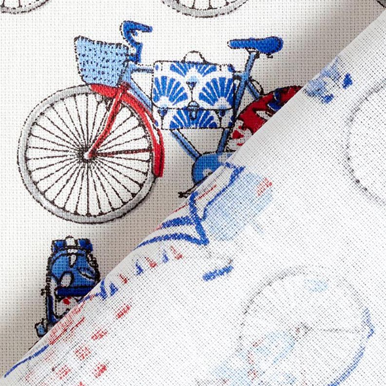 Tecido de algodão Cretone Bicicletas retro – branco/azul,  image number 4