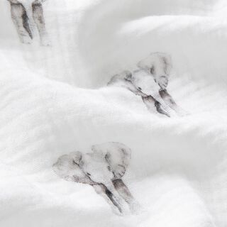 GOTS Musselina/ Tecido plissado duplo Elefante Impressão Digital – branco, 
