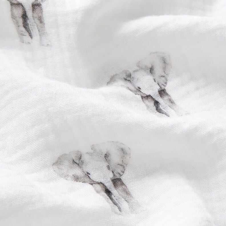 GOTS Musselina/ Tecido plissado duplo Elefante Impressão Digital – branco,  image number 2