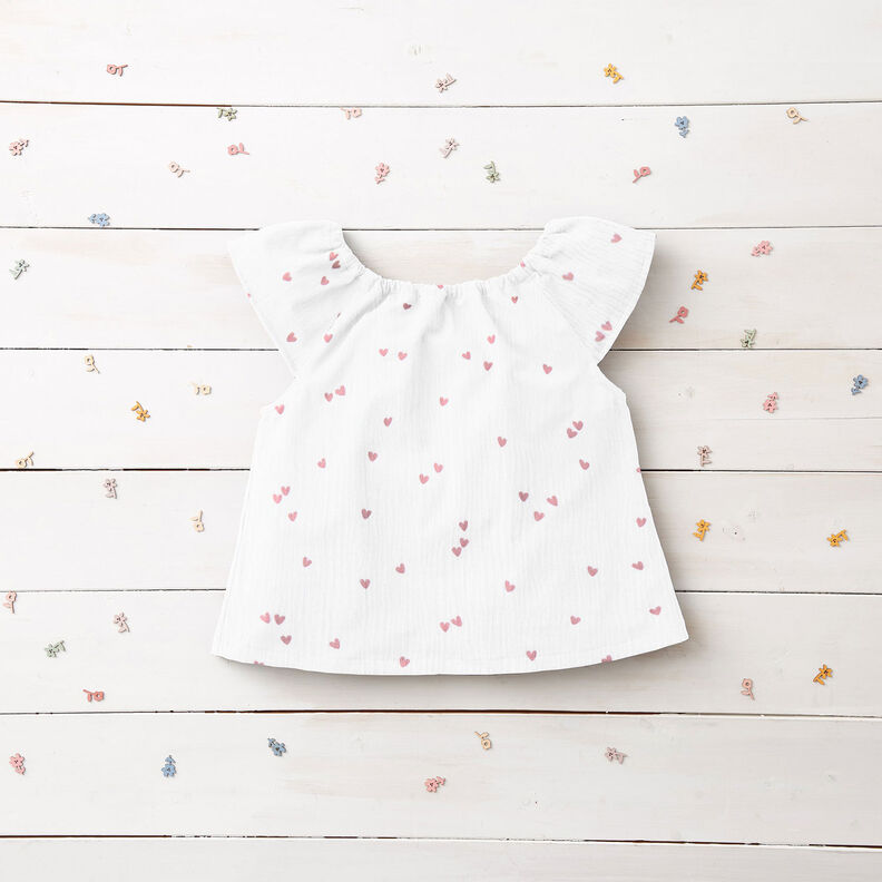 Musselina/ Tecido plissado duplo Corações dispersos – branco/ouro rosé,  image number 5