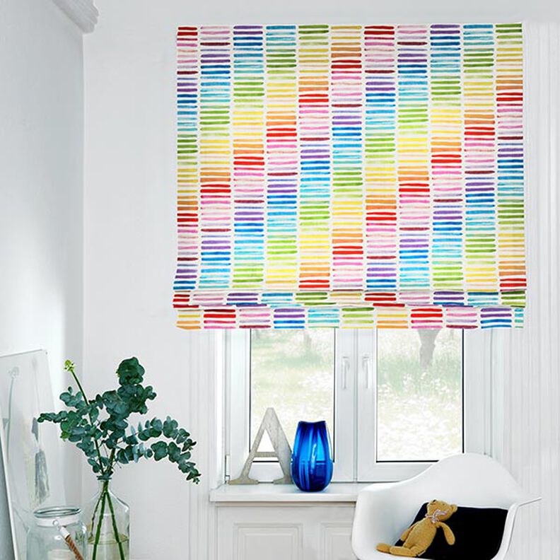 Tecido para decoração Meio linho Panamá Riscas do arco-íris – branco,  image number 6