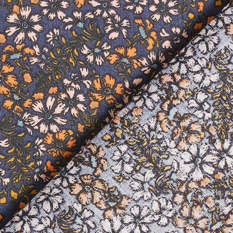 Tecido de algodão Cretone Flores dispersas e ramos – azul-marinho,  image number 4