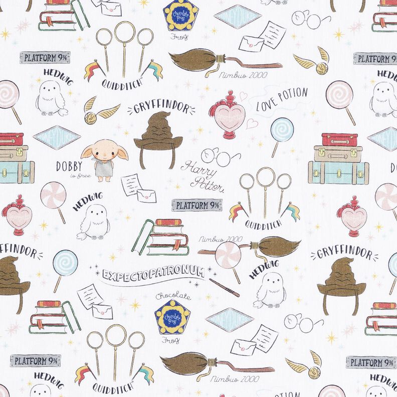 Popelina de algodão Doce mundo do Harry Potter Tecido sob licença – branco,  image number 1