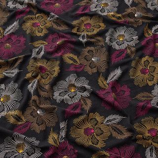 Jersey de viscose Fogos de artifício florais – preto/violeta, 