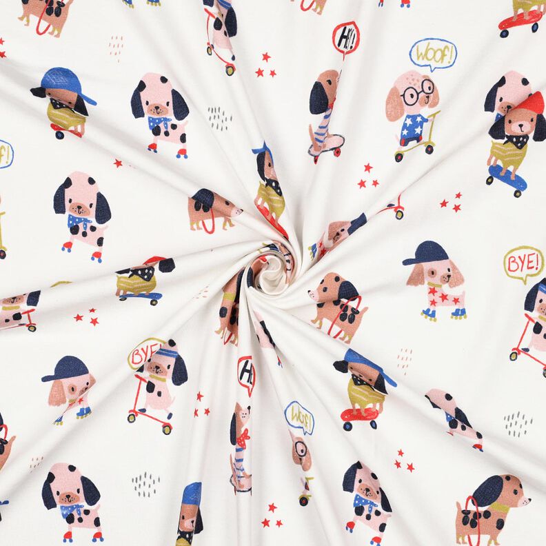 Jersey de algod&atilde;o C&atilde;o a andar de skate Impress&atilde;o Digital | Poppy Fabrics &ndash; marfim/ouro ros&eacute;,  image number 3