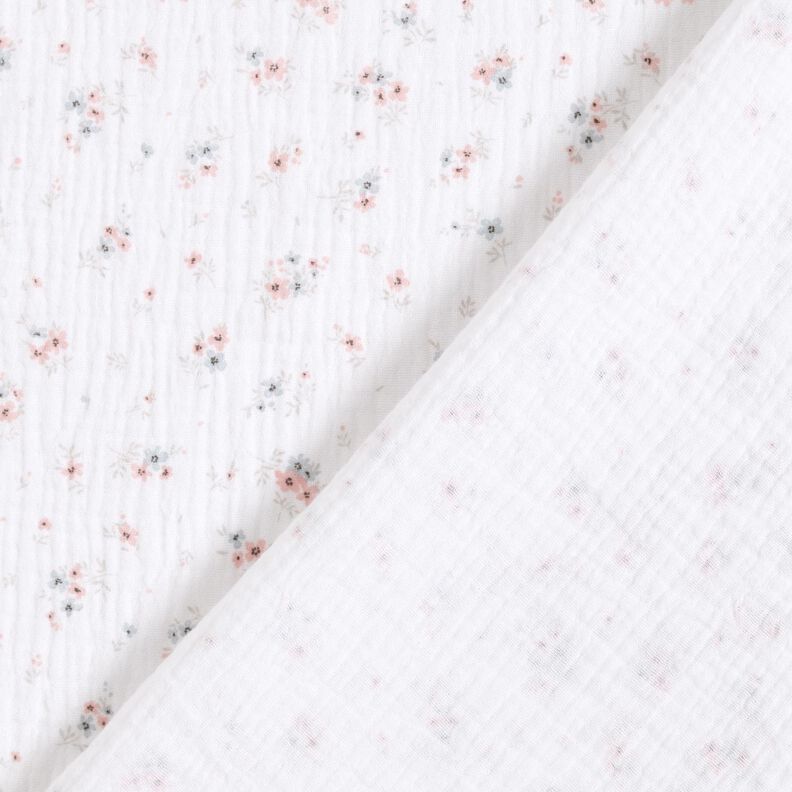 Musselina/ Tecido plissado duplo Flores românticas – branco,  image number 4