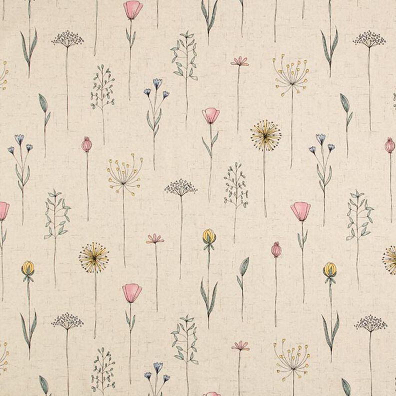 Tecido para decora&ccedil;&atilde;o Meio linho Panam&aacute; flores secas &ndash; natural/rosa,  image number 1