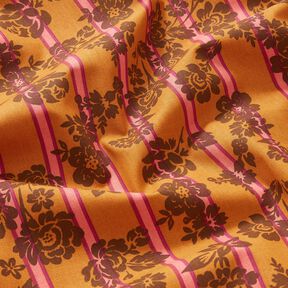 Tecido de algodão Cretone Flores e riscas – amarelo-caril/púrpura, 