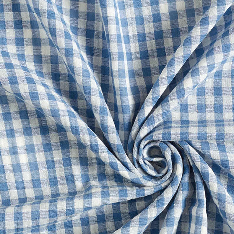 Musselina/ Tecido plissado duplo Padrão xadrez grande e pequeno Dupla face – branco sujo/azul ganga,  image number 3