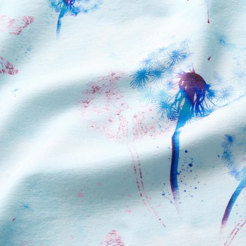 Jersey de algodão Dentes-de-leão e borboletas | Glitzerpüppi – azul-gelo,  image number 1