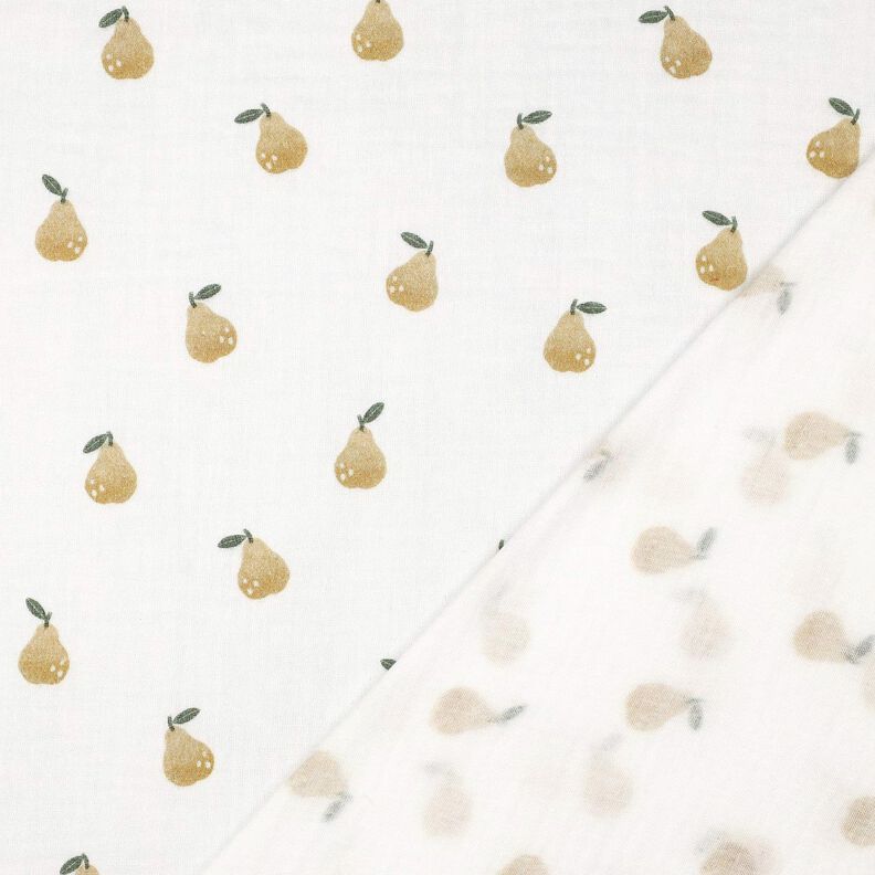 Musselina/ Tecido plissado duplo Pera Impressão Digital | Poppy Fabrics – branco/amarelo-azeitona,  image number 4