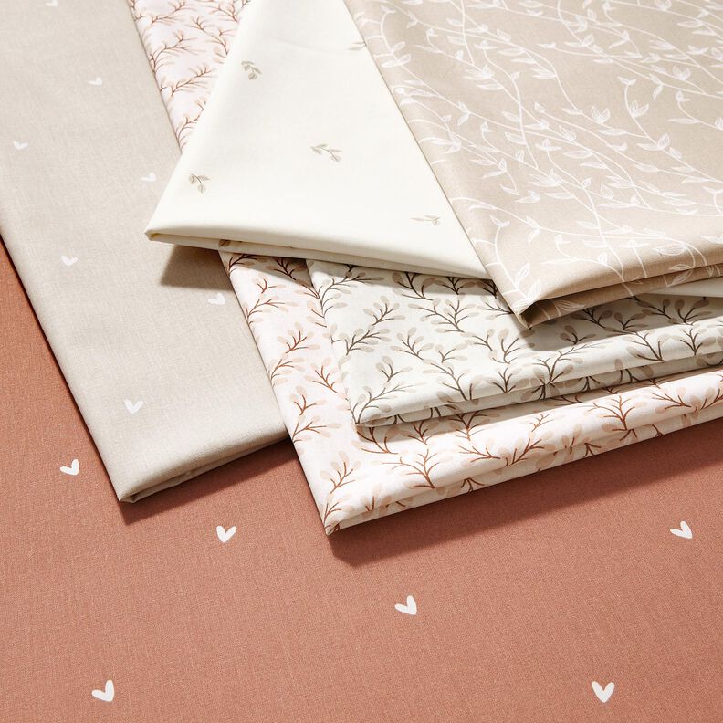 Popelina de algodão Ramos com folhas – branco/ouro rosé,  image number 5