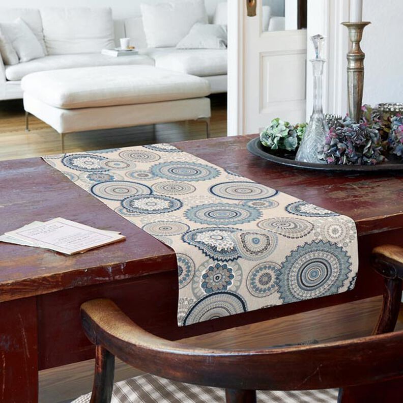 Tecido para decoração Meio linho Panamá Mandala – azul,  image number 6