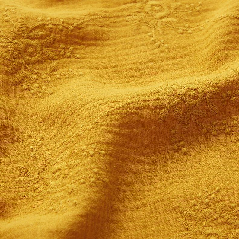 Musselina/ Tecido plissado duplo Gavinha floral Tom sobre tom – amarelo-caril,  image number 2