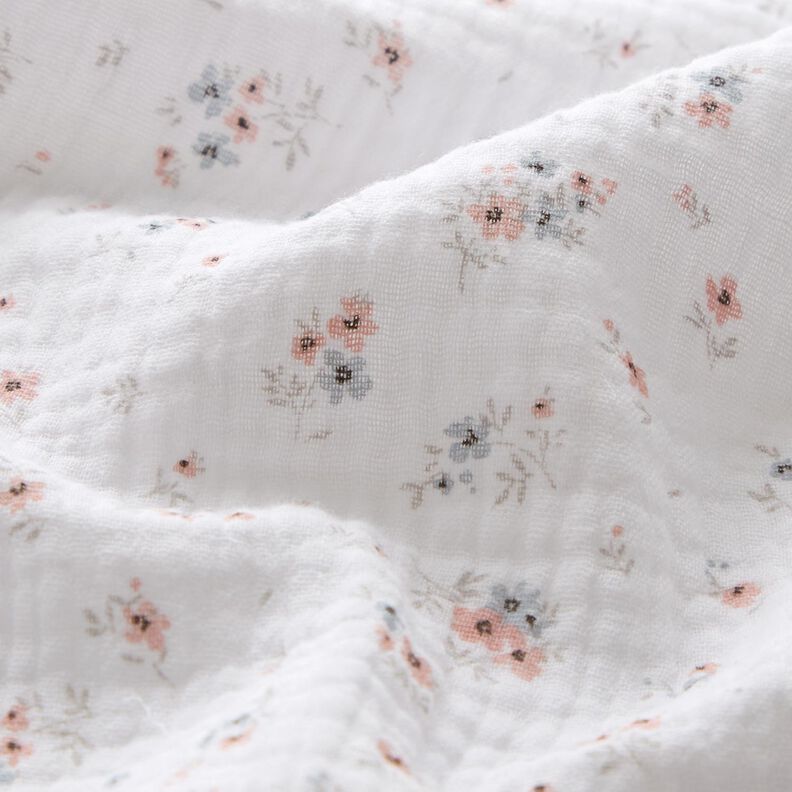 Musselina/ Tecido plissado duplo Flores românticas – branco,  image number 2