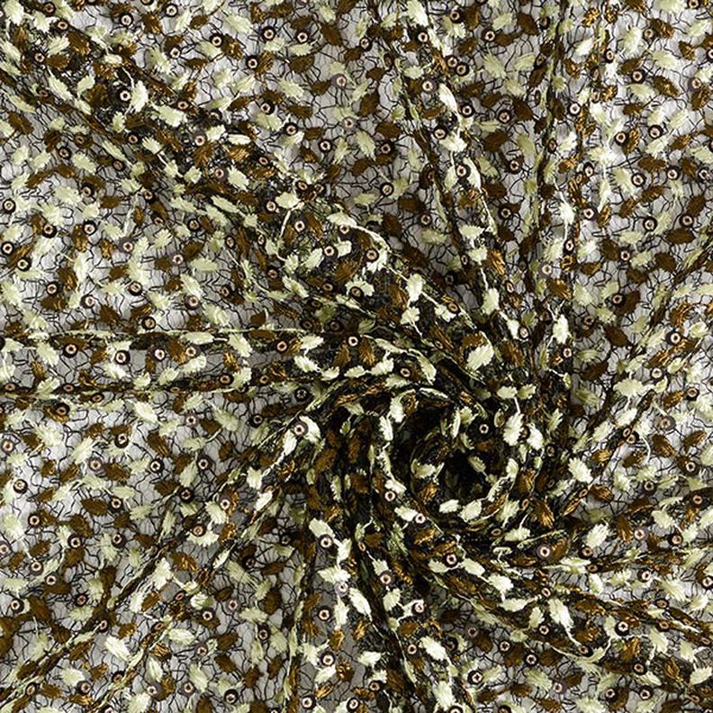 Tecido de renda Gavinha floral e lantejoulas – preto/azeitona,  image number 3