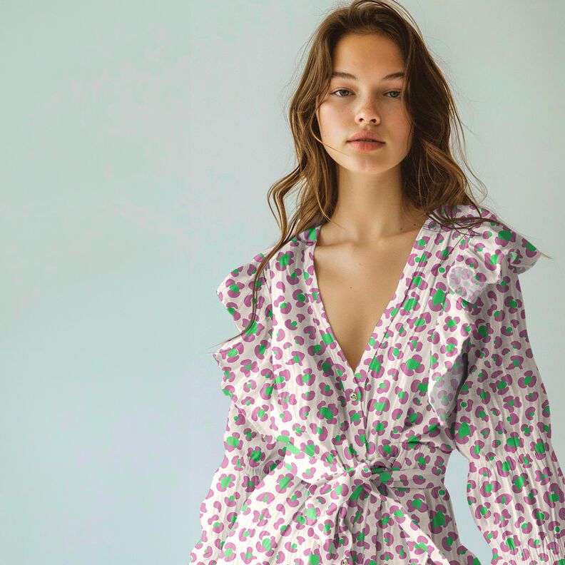 Musselina/ Tecido plissado duplo Estampado Leo colorido | Poppy Fabrics – marfim/verde claro | Retalho 90cm,  image number 5