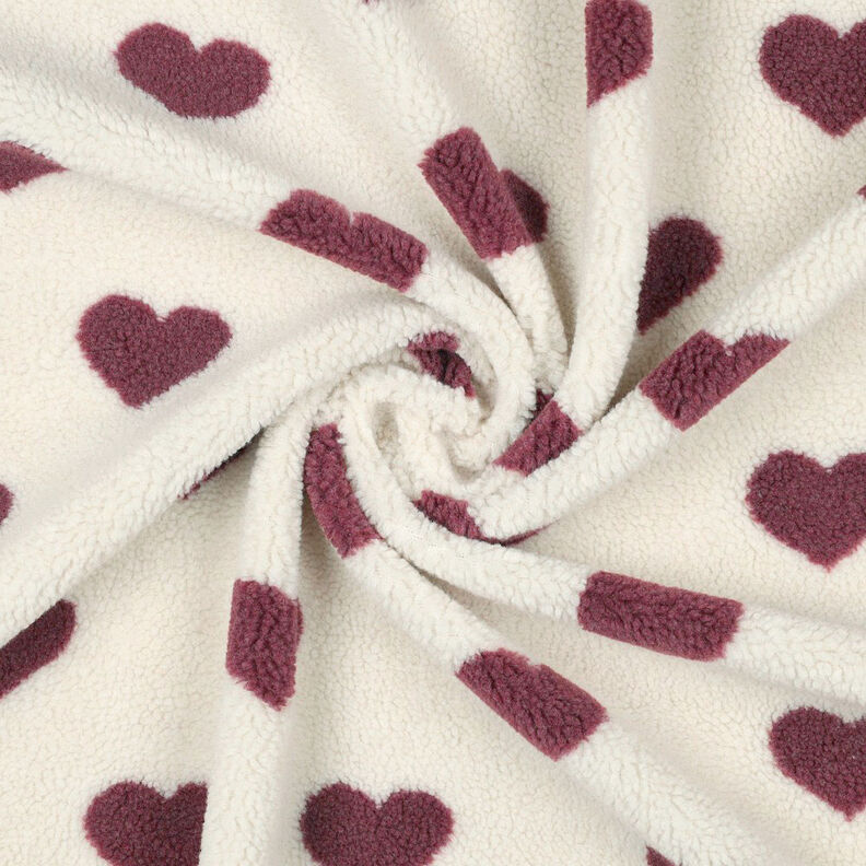 Tecido de pelúcia Teddy Corações | by Poppy – natural/bordô,  image number 3