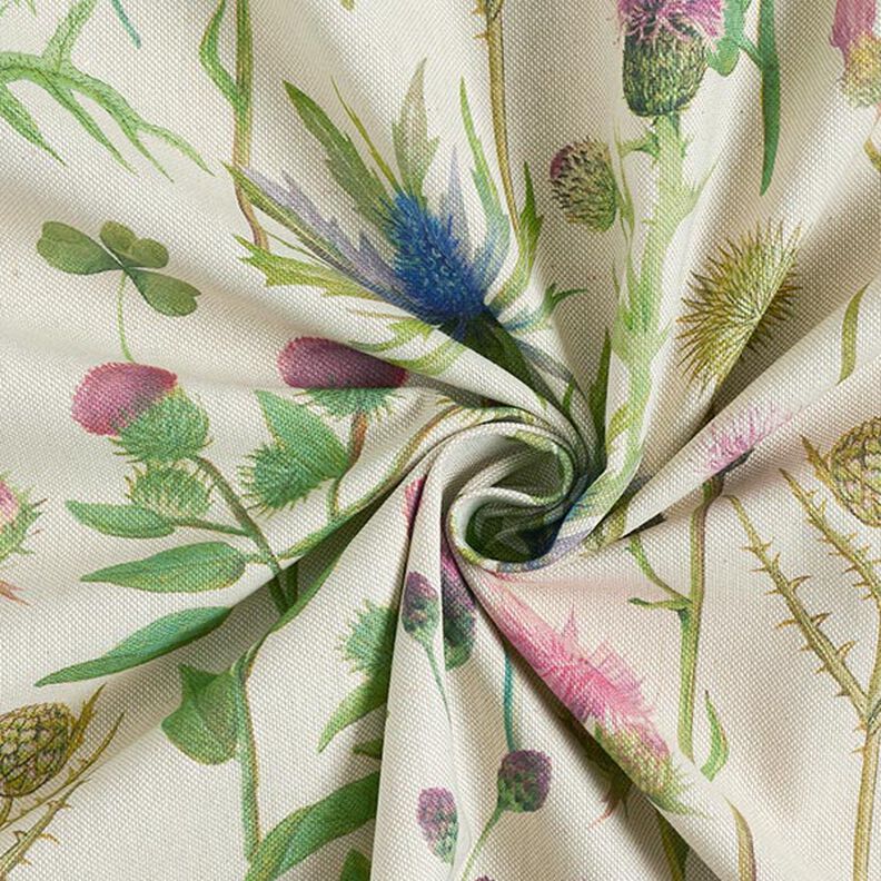 Tecido para decoração Meio linho Panamá Cardos – verde-pinheiro/natural,  image number 3