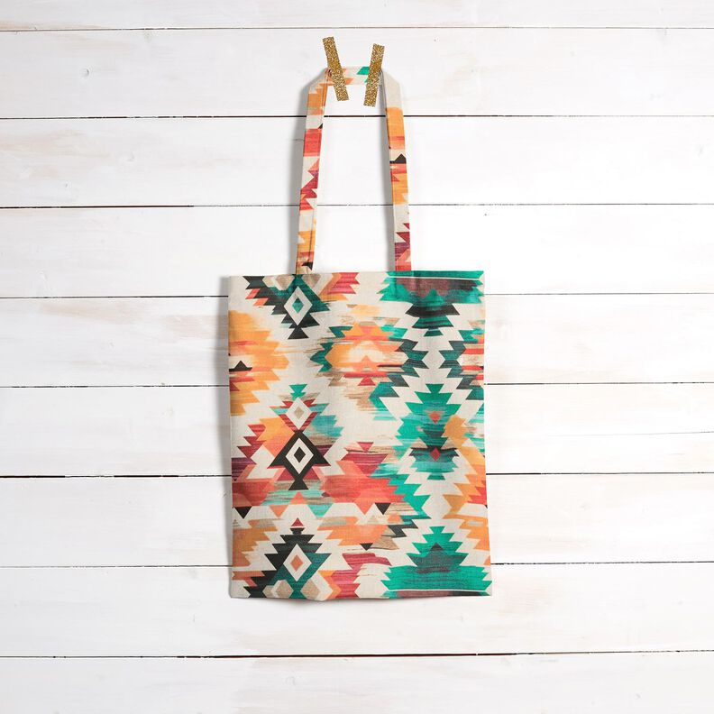 Tecido para decora&ccedil;&atilde;o Meio linho Panam&aacute; Estampado &eacute;tnico abstrato &ndash; bege claro/verde esmeralda,  image number 7