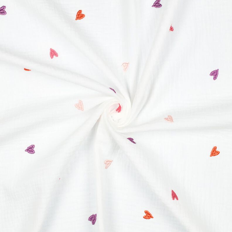 Musselina/ Tecido plissado duplo Corações bordados | Poppy Fabrics – branco/rosé,  image number 3