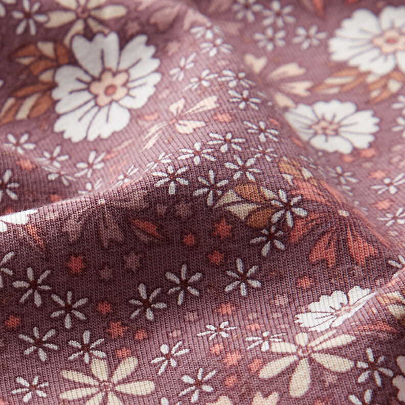 Jersey de algodão Prado de flores – rosa-velho escuro,  image number 2