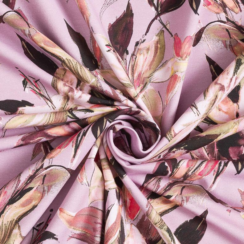 Jersey de algodão Lírios grandes Impressão digital – púrpura média/greige | Retalho 60cm,  image number 3