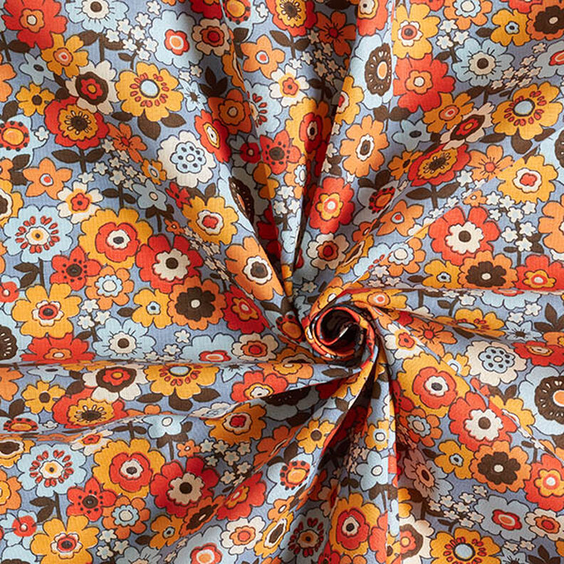 Tecido de algodão Cretone Flores multicor – jeans azul claro/laranja,  image number 3