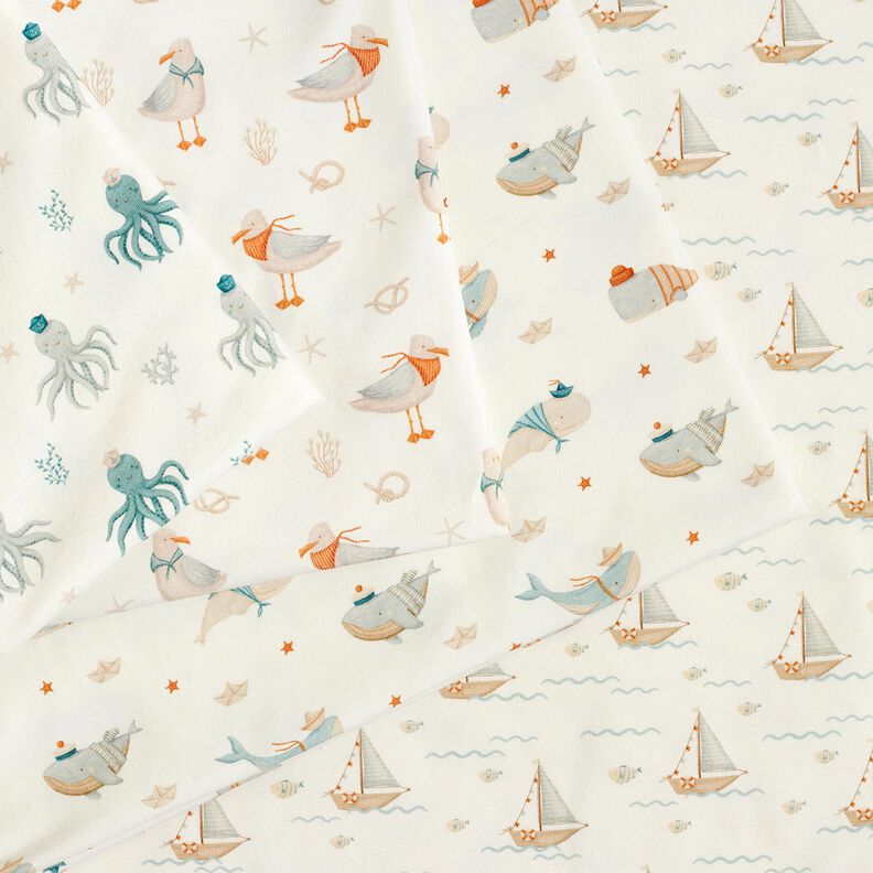 Jersey de algodão Veleiros e peixes Impressão Digital – branco sujo,  image number 5