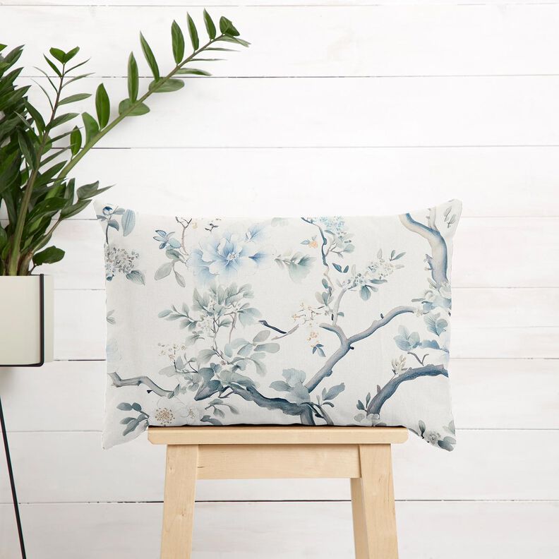 Tecido para decoração Meio linho Panamá Ramos pintados – branco/cinza claro,  image number 7